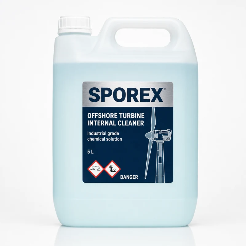 Sporex 5 litre container of TurbineClean antimicrobial cleaner concentrate